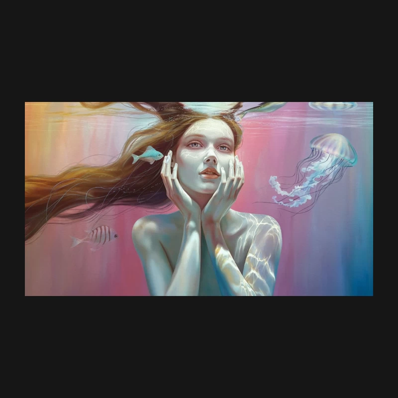 Surreal Underwater Fantasy: Mermaid and Jellyfish Desk Mat