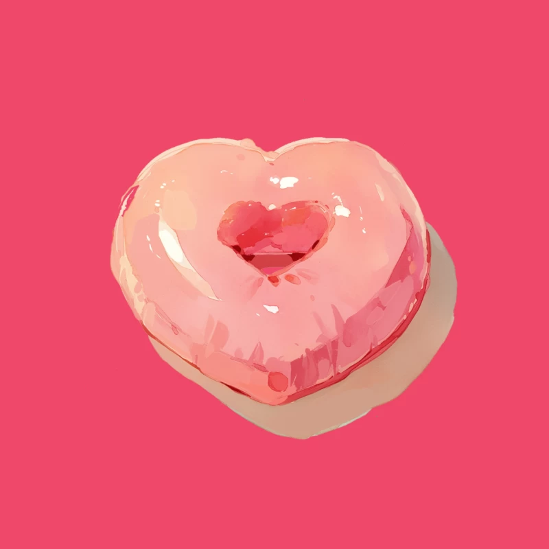 Pink Heart-Shaped Glazed Donut Digital Illustration Mouse Pad