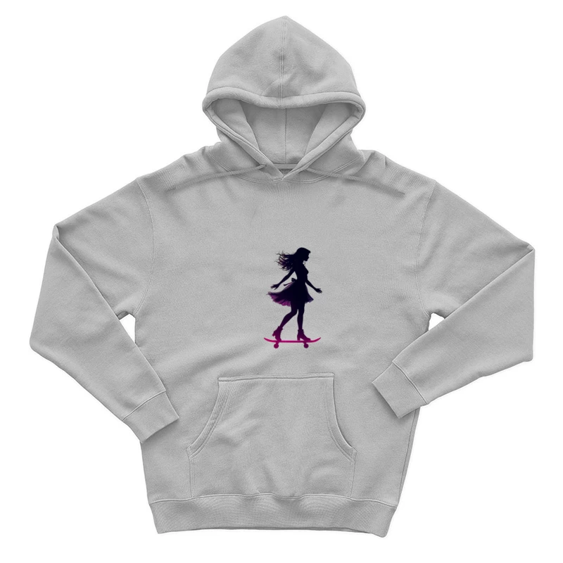 Graceful Feminine Skateboarding Silhouette in Purple Male Pullover Hoodie