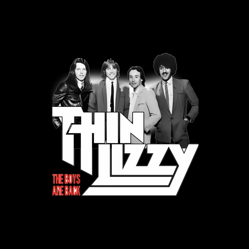 Thin Lizzy "The Boys Are Back" Album Cover - Classic Rock Band Portrait in Black and White Throw Pillow