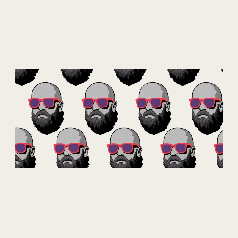 Repetitive Pattern of Bald Bearded Men in Pink Sunglasses Bucket Hat