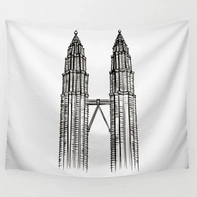 Line Drawing of Iconic Petronas Twin Towers in Kuala Lumpur Tapestry