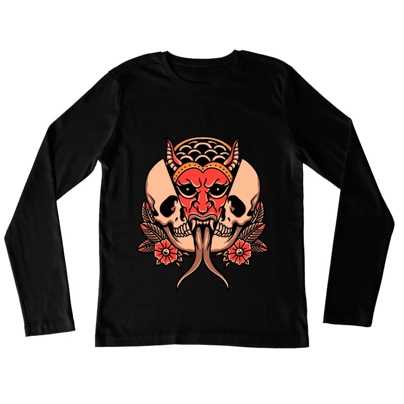 Fierce Demon and Skull Artwork Female Long Sleeve T-Shirt