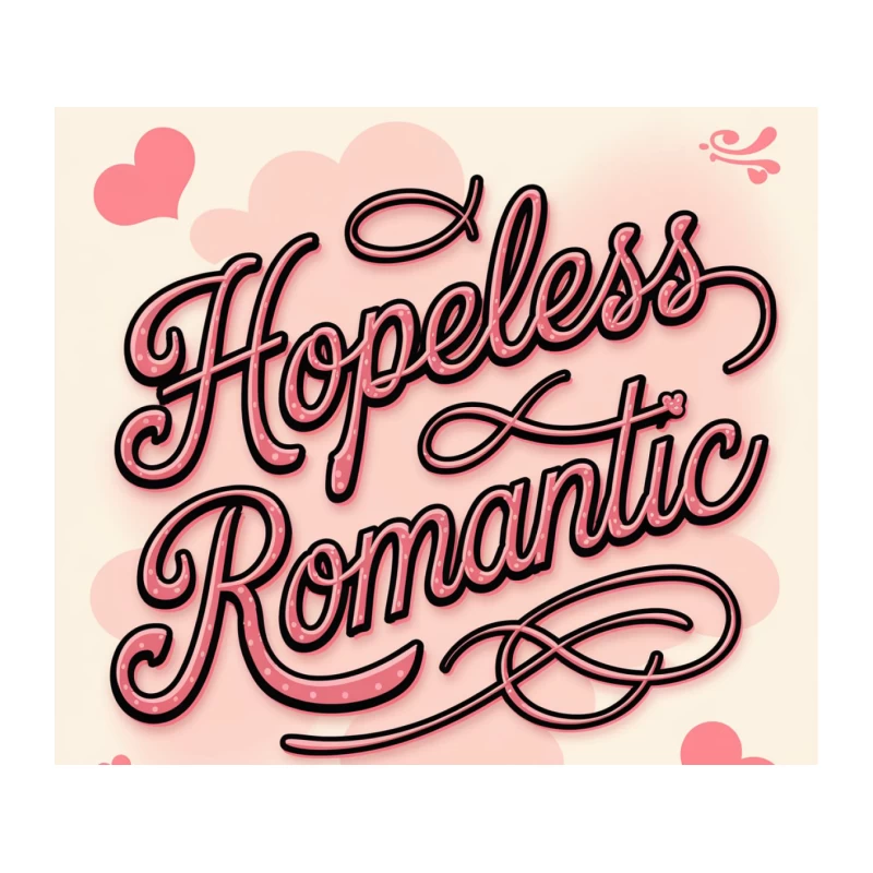 Hopeless Romantic: Pink Cursive Typography with Hearts Tapestry