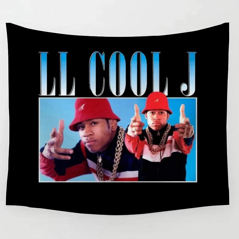 Retro 80s Hip Hop Artists in Red Outfits with Gold Chains Tapestry