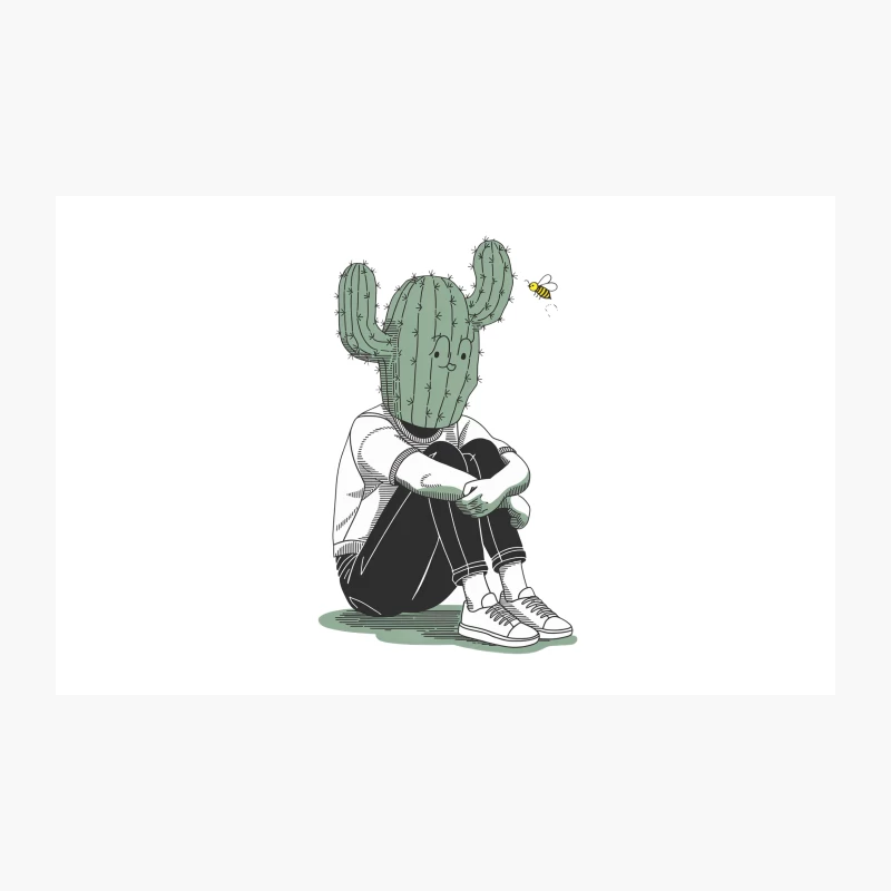 Surreal Cactus-Headed Figure: A Portrait of Isolation Travel Mug