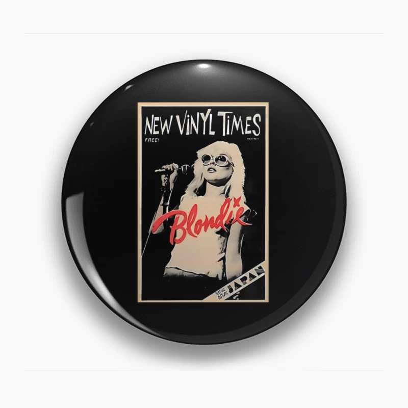 Vintage New Vinyl Times Magazine Cover Featuring Blondie in Black and White Pin