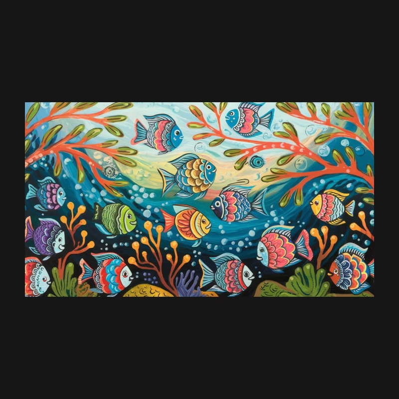 Vibrant Underwater Wonderland: A Whimsical Marine Art Scene Desk Mat