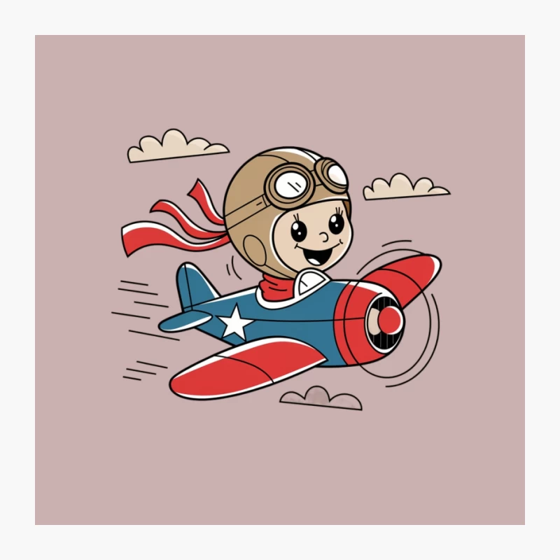 Cute Vintage Cartoon Pilot Flying Red and Blue Airplane Pin