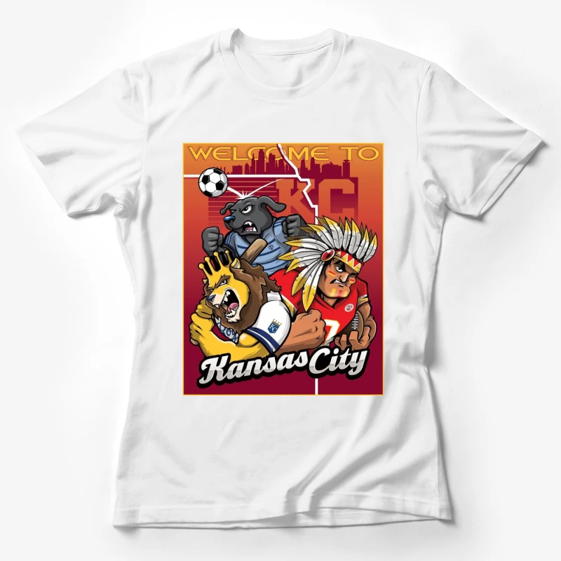 Kansas City Sports Mascots with City Skyline Illustration Female T-Shirt