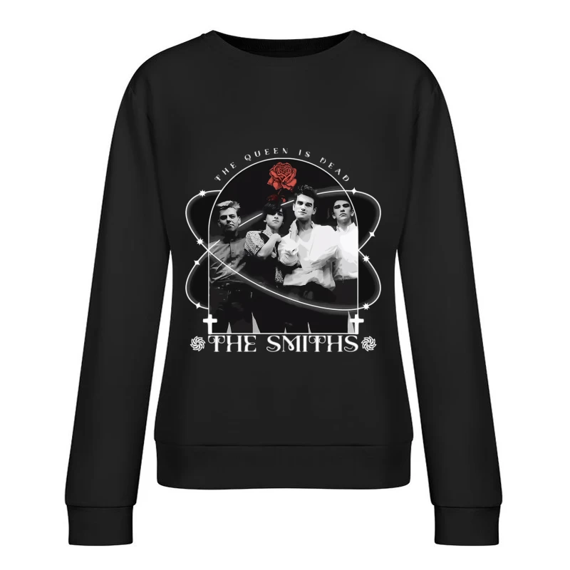 The Smiths - Vintage Black and White Band Portrait with Red Rose Female Pullover Sweatshirt