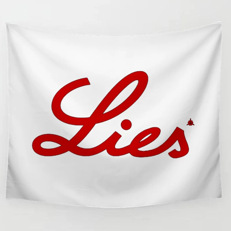 Red Cursive "Lies" Typography Logo Tapestry