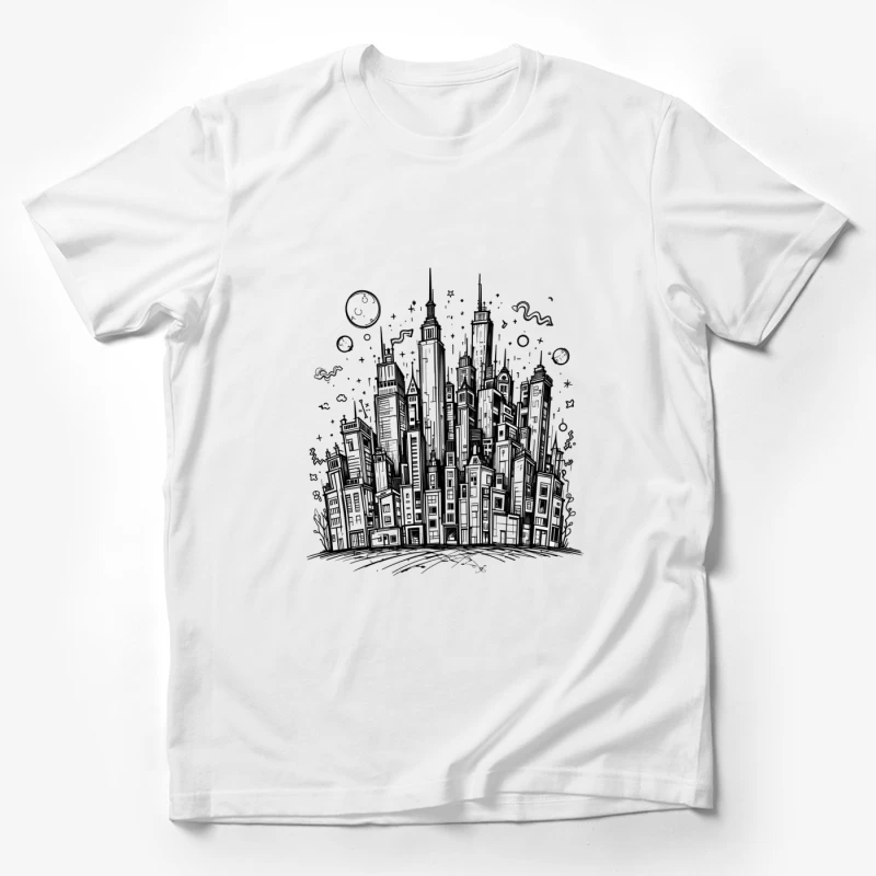 Urban Black and White Cityscape Illustration Male T-Shirt