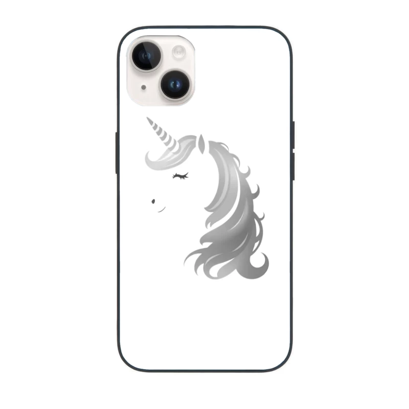 Minimalist Grayscale Unicorn Fantasy Illustration iPhone Case