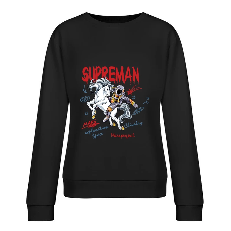 Ritterlicher Astronaut auf weißen Pferd im Weltraum Damen Pullover Sweatshirt