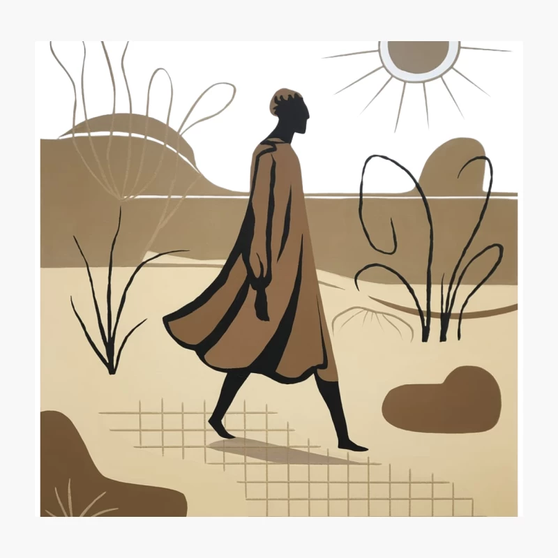 Minimalist Abstract Landscape with Walking Figure Throw Pillow