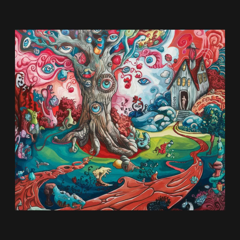 Psychedelic Tree of Eyes in a Surreal Dreamscape Mouse Pad
