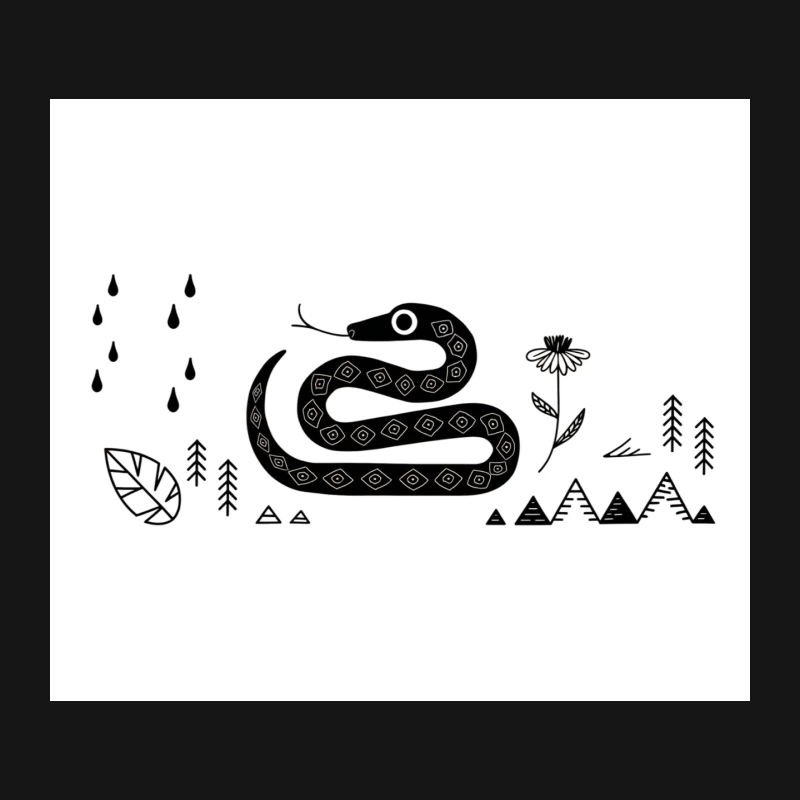 Minimalist Nature Scene: Snake in Rainy Forest Mouse Pad