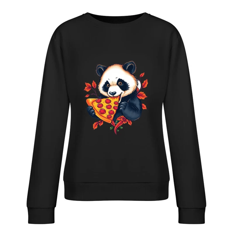 Cute Panda Bear Eating Pizza Female Pullover Sweatshirt