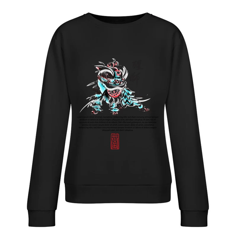 Traditionelles Löwentanz-Kunstdesign Damen Pullover Sweatshirt