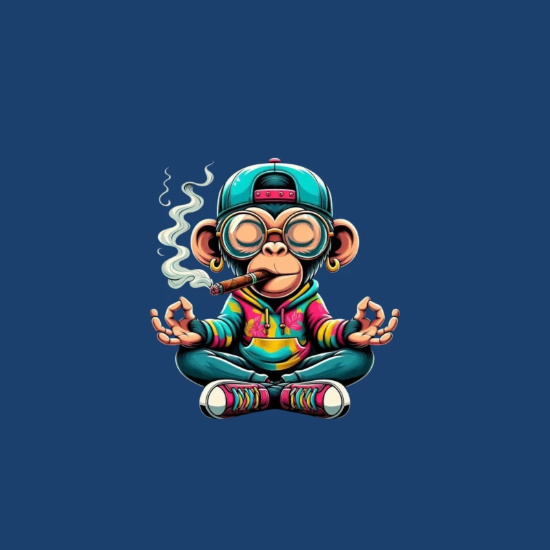 Cartoon Monkey Meditating with Style Male Pullover Hoodie