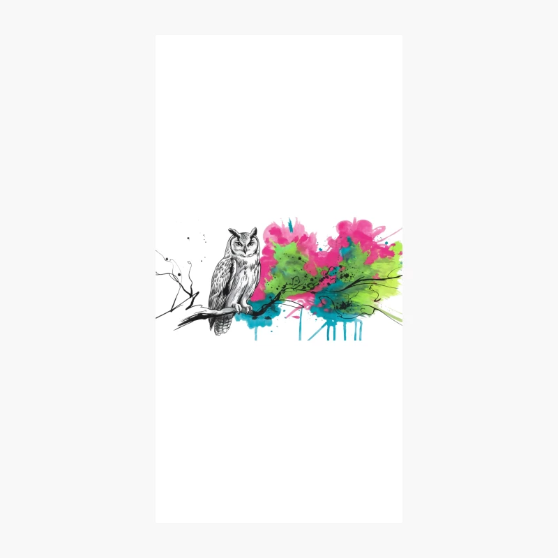 Monochrome Owl Meets Vibrant Watercolor Splash iPhone Case