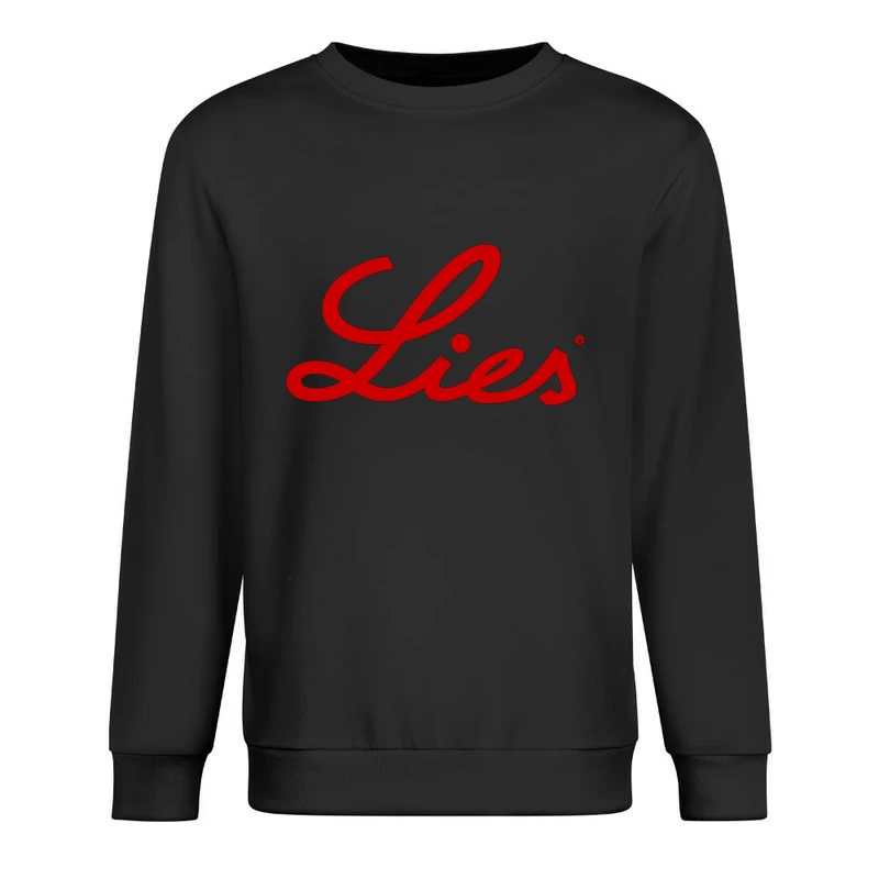 Red Cursive "Lies" Typography Logo Male Pullover Sweatshirt