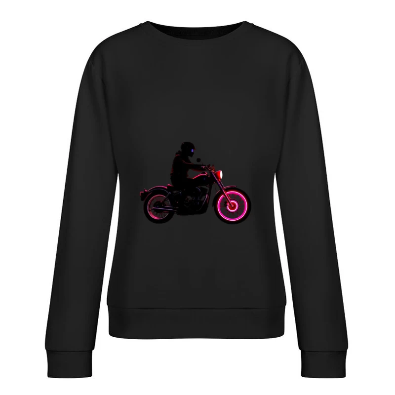 Silhouetted Motorcycle Rider with Neon Red Accents Female Pullover Sweatshirt