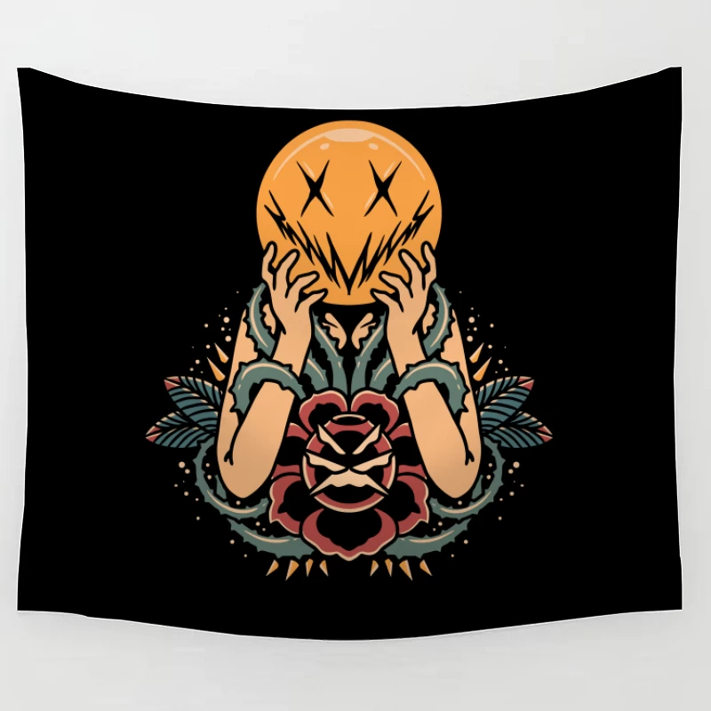 Surreal Floral Mask Illustration Tapestry