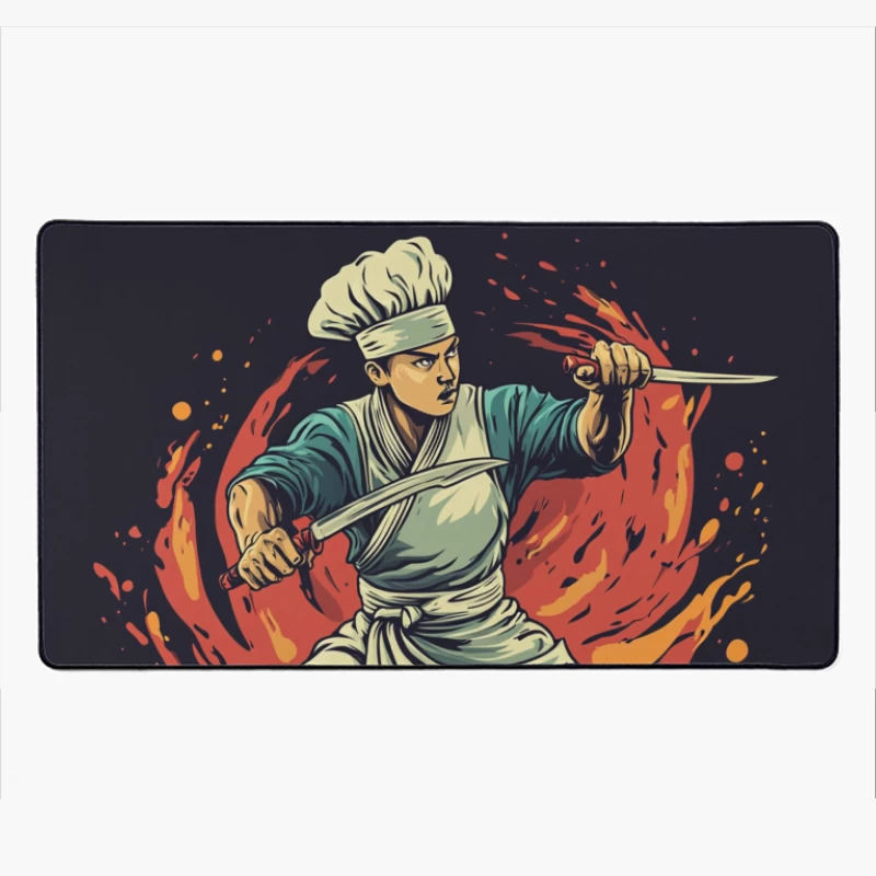 Fiery Samurai Chef Warrior Desk Mat
