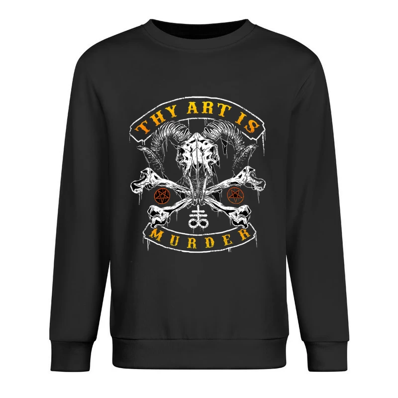 Gothic Art with Skull and Pentagrams Typography Design Male Pullover Sweatshirt