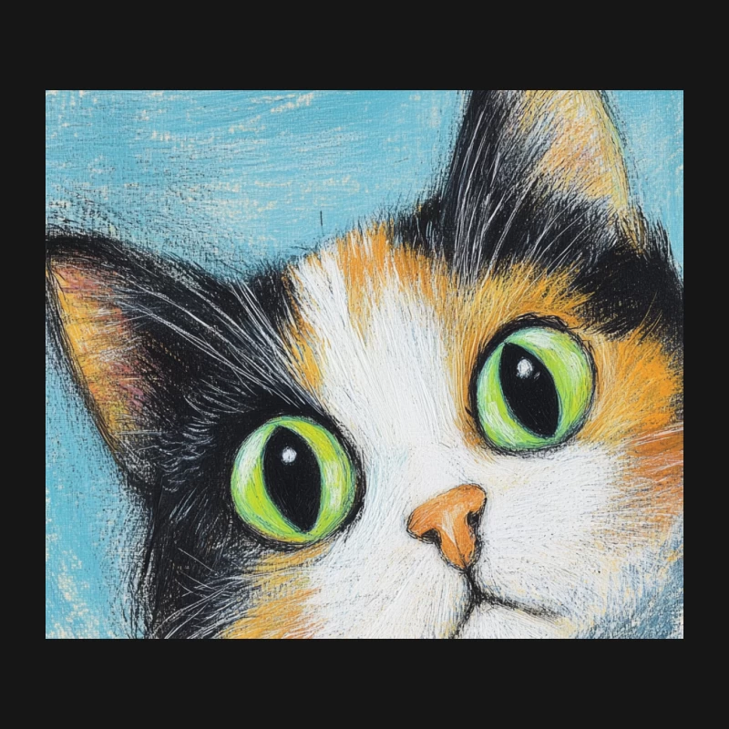 Vibrant Close-up Portrait of Calico Cat with Green Eyes Mouse Pad