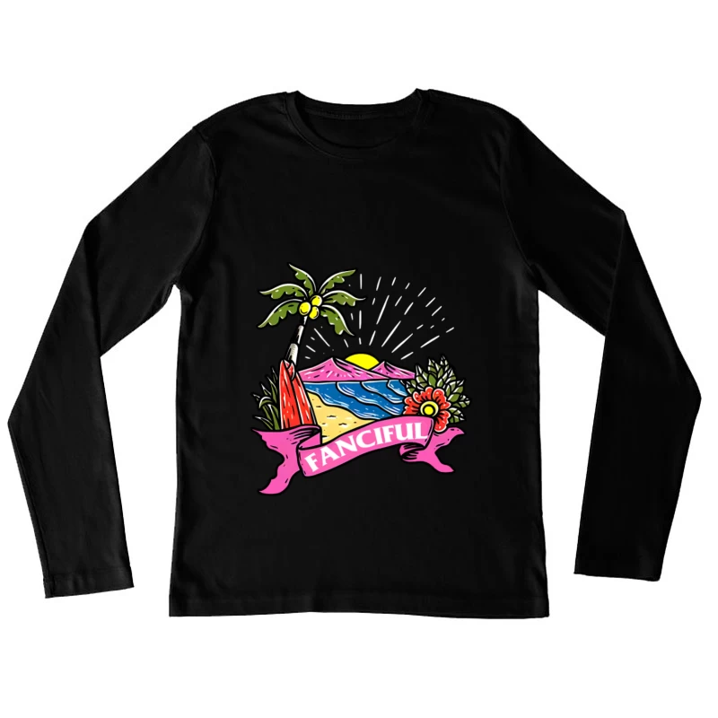 Fantasievolle Strandlandschaft Damen Langarm T-Shirt