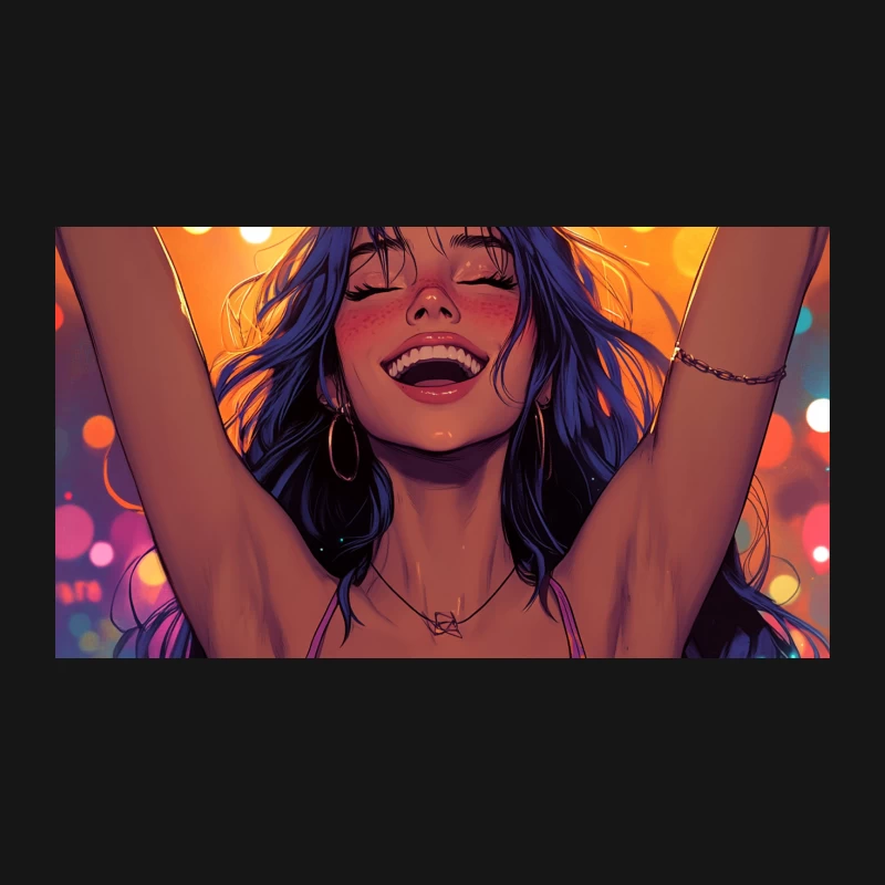 Euphoric Anime Girl in Vibrant Night Scene Desk Mat