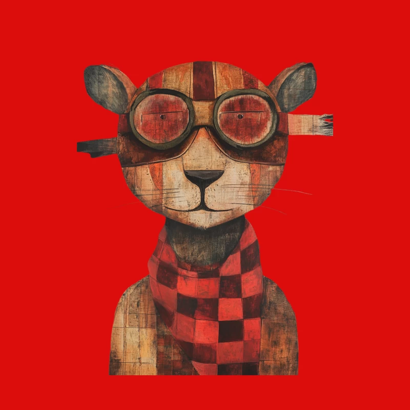 Whimsical Wooden Tiger with Aviator Goggles and Checkered Scarf Male Tank Top