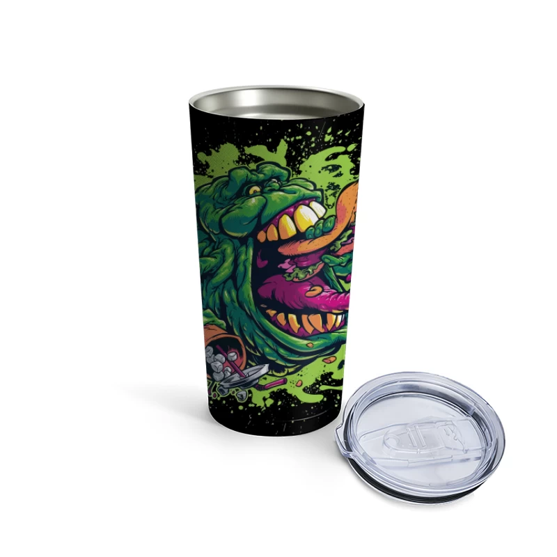 Colorful Monster Eating Food Illustration Travel Mug