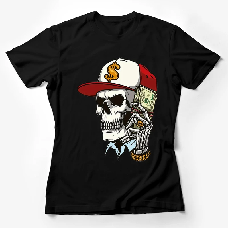 Skelett mit Geldtelefon und Dollarhut Damen T-Shirt