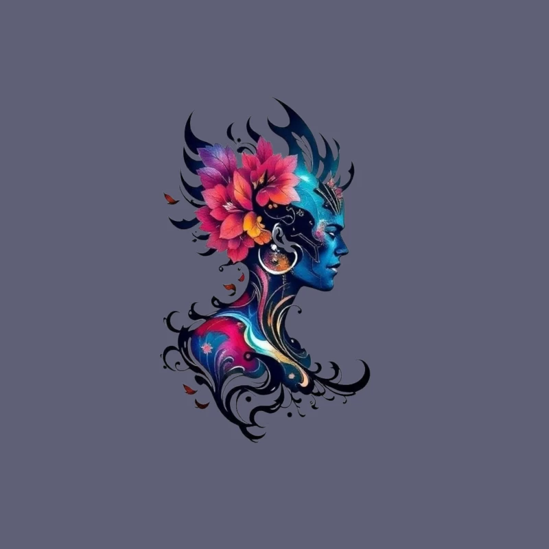 Colorful Abstract Silhouette with Flowers Tapestry