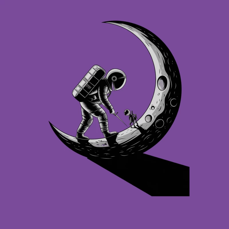 Astronaut and Dog Companions Exploring the Crescent Moon Female T-Shirt