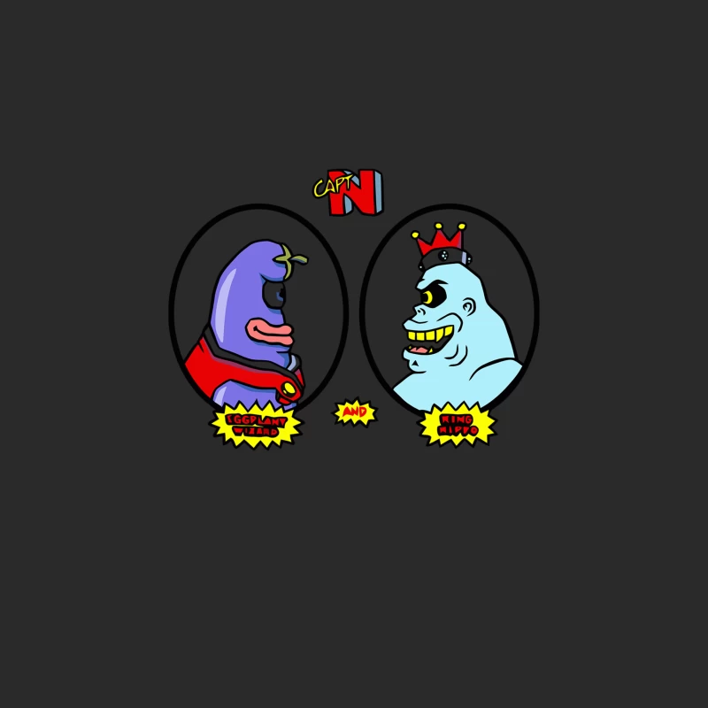 Retro Gaming Cartoon Characters: Eggplant Man Meets King Hippo Baseball Cap