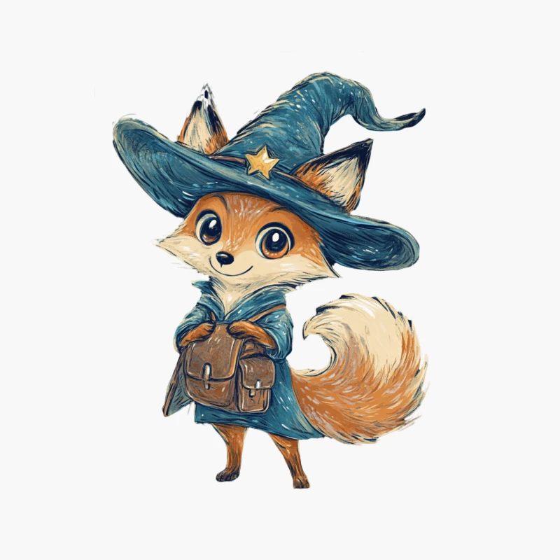 Adorable Magical Fox Wizard with Backpack Cotton Tote Bag