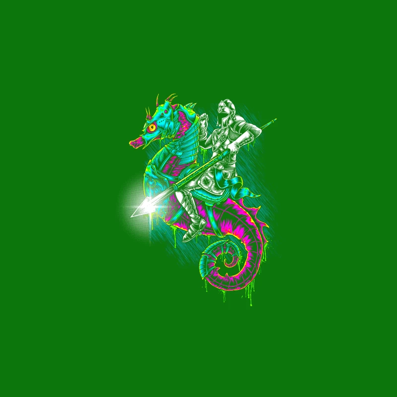 Knight Riding a Colorful Seahorse Travel Mug