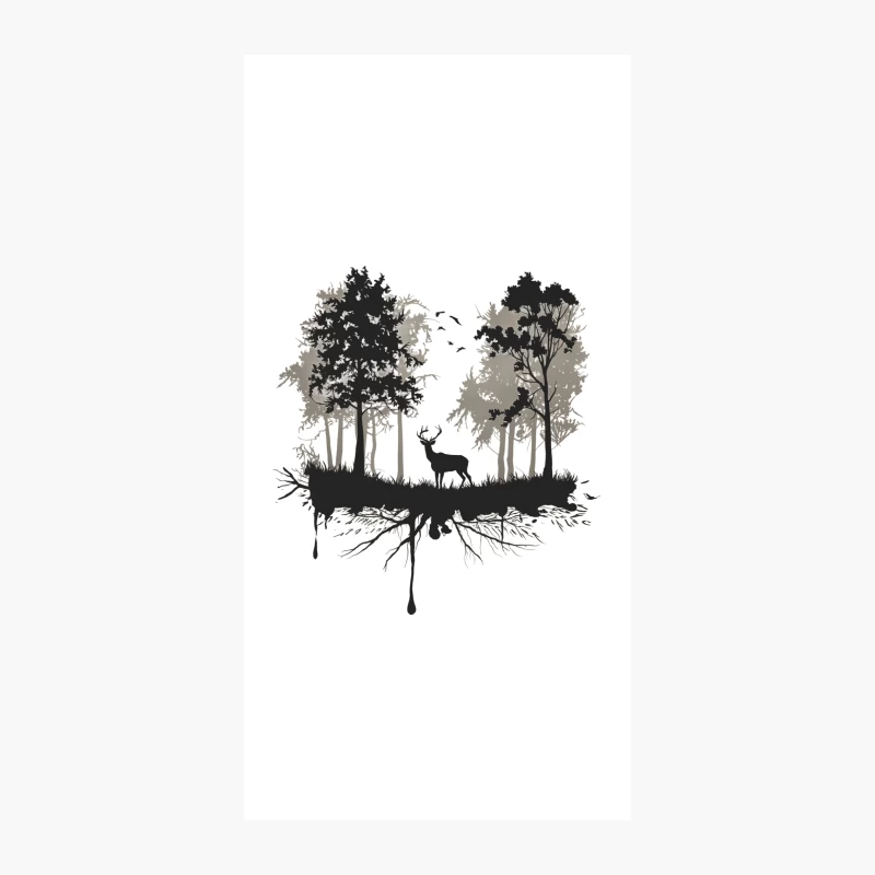 Abstract Forest Silhouette with Deer and Trees iPhone Case