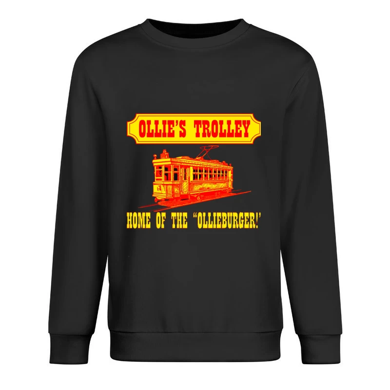 Vintage Ollie's Trolley Restaurant Logo with Classic Streetcar Design Male Pullover Sweatshirt