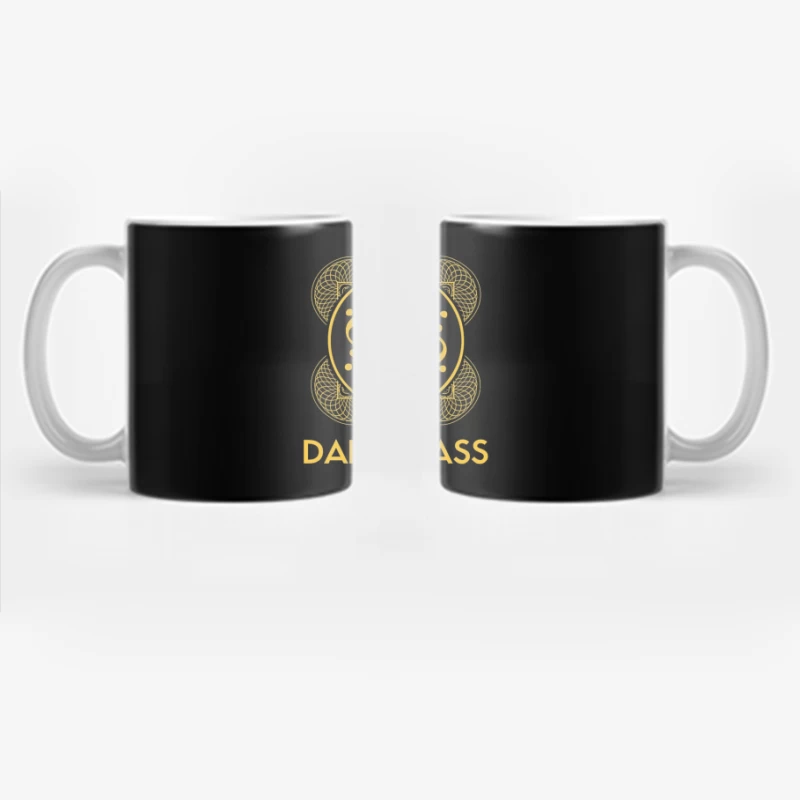 Black and Gold Ornamental Spiral Logo with Darkglass Text Coffee Mug