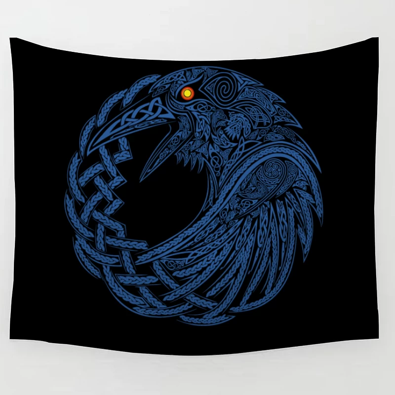 Intricate Celtic Knotwork Raven Illustration Tapestry