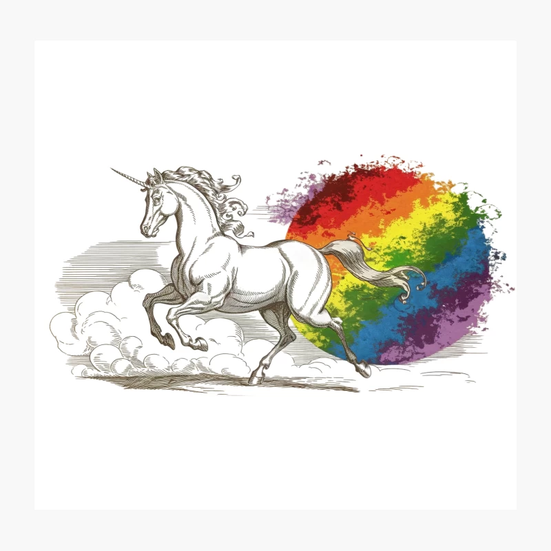Magical Unicorn Trailing Rainbow Colors in Whimsical Fantasy Illustration Throw Pillow