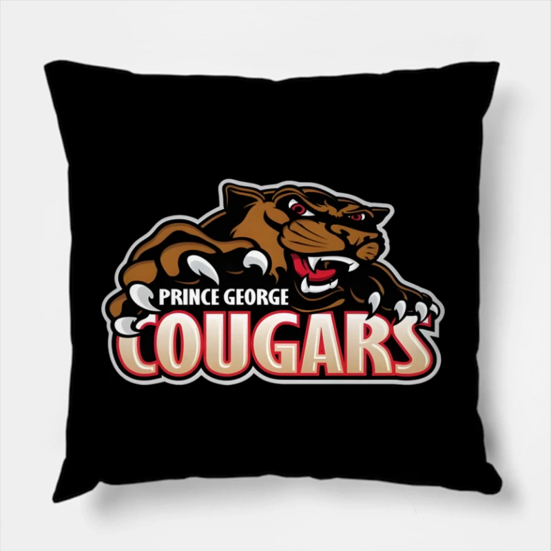 Prince George Cougars Sports Team Logo with Fierce Cougar Mascot Prince George Cougars Throw Pillow