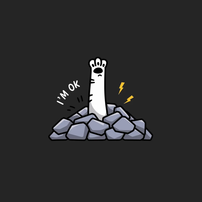 Cute Cartoon Paw Emerging from Rock Pile with Lightning Male Pullover Sweatshirt