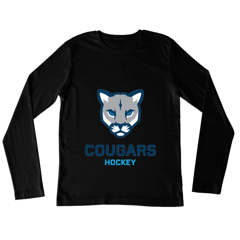 Cougars Hockey Team Logo with Blue and Gray Cougar Head Design Female Long Sleeve T-Shirt